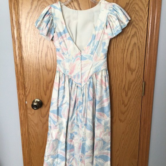 Custom made gown; pastel blue, pink, white, cream floral - Picture 8 of 10